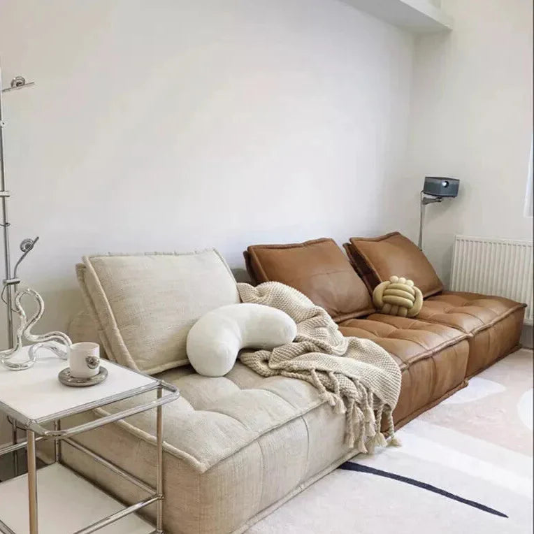 Italian Modern Leather Square Sofa Chair with Cushion